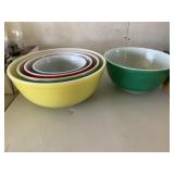 5 Pyrex Bowls - Primary Colors