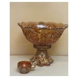 Amber Carnival Glass Bowl & Cup