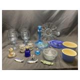 BLUE GLASSES PLATES BOWLS FIGURES