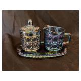 CARNIVAL GLASS 3PC CREAMER SUGAR TRAY