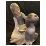 LLADRO GIRL PETTING DOG