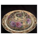 9.5" HAND PAINTED AND GOLD BOWL WITH VENTED LID