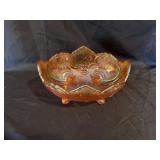 FOOTED OVAL AMBER GLASS FRUIT BOWL