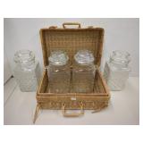 Vintage Glass Storage Jars with Wicker Basket Set