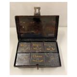 Antique Metal Spice Tin Box with 6 Compartments