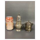 Antique Nickel Silver Sugar Shaker and Teapot