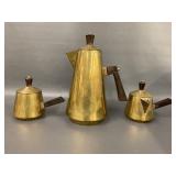 JC Moore Mid-Century Modern Brass Teapot Set