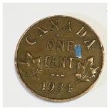 1934 Canada One Cent Coin