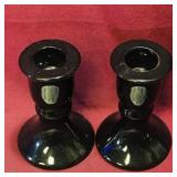 Pair Of Ceramic Candleholders (4 1/4" Tall)