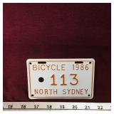 1986 North Sydney Bicycle License Plate