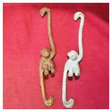 Pair Of Antique Iron Monkey Wall Hooks