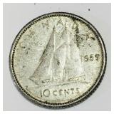 Silver 1959 Canada 10 Cent Coin