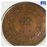 1919 Newfoundland One Cent Coin