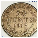 Silver 1917 Newfoundland 50 Cent Coin