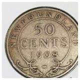 Silver 1908 Newfoundland 50 Cent Coin