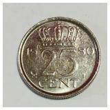 1980 Netherlands 25 Cent Coin