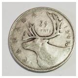 Silver 1947 Canada 25 Cent Coin (Maple Leaf)