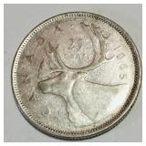 Silver 1965 Canada 25 Cent Coin