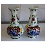 Vintage Dutch Delft Hand Painted Vases  2 10.5"T