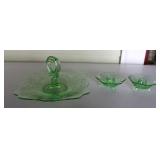 Green Depression Glass Tidbit Candy Serving Tray