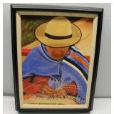 Peruvian Folk Art Print on Canvas Signed 19"x15"