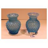 Fenton Blue Opalescent  Ruffle Edge Vases set 2