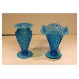 Fenton Blue Opalescent  Ruffle Edge Vases set of 2