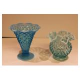 Fenton Hobnail Green & Blue Opalescent Vases