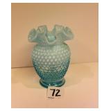 Fenton Blue Opalescent Ruffle Edge Vase