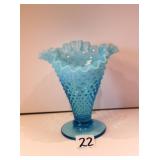 Fenton Hobnail Blue Opalescent Ruffle Vase