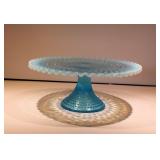 Fenton Hobnail Blue Opalescent Cake Plate