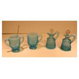 Fenton Blue Opalescent Creamer Sugar & Cruets