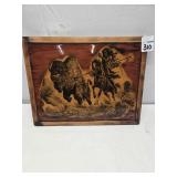 Wooden American Indian Buffalo Hunt Scene 12"x15"