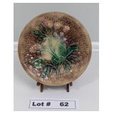 ANTIQUE MAJOLICA POTTERY BASKET WEAVE  PLATE -