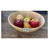 Large Light Wood Bowl With Plastic Fruit