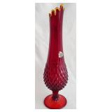 Fenton Glass Ruby Red  Amber Swung Hobnail Vase