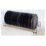 Lot of 45 RPM German Records & Holder Rack