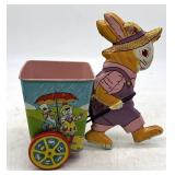 Vintage J Chein Diecast Rabbit w/Cart Figure