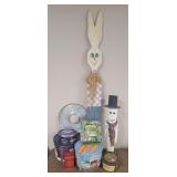 Lot - Seasonal Wood Cutouts & Advertising Tins