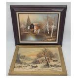 (2) Framed Outdoor Scenes - Water Mill, Winter