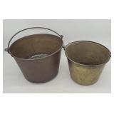 Metal Buckets Brass w Wrought Iron Handles