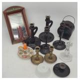 Grouping of Candle Stick Holders, Mirror +