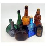 Antique Colored Glass Bottles - Aqua Velva, Old En