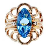 1.3 Carat Blue Topaz & Diamond Filigree Ring 10k