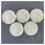 (5) Assorted Buffalo Nickels