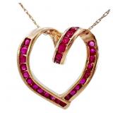 .75 CT Ruby Ribbon Heart Pendant Necklace 10k Gold