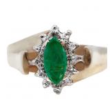 Emerald & Diamond Halo Ring 10k Yellow Gold