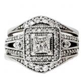 1 CT Princess Halo Diamond Wedding Ring 14k WG