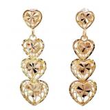 Diamond Cut Heart Drop Earrings 14k Yellow Gold