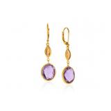 14k Yellow Gold Drop Earrings Citrine & Amethyst